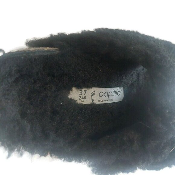 Papillio Birkenstock Arizona Big Buckle Shearling Sandals Womens 6 Teddy Black - Picture 2 of 9